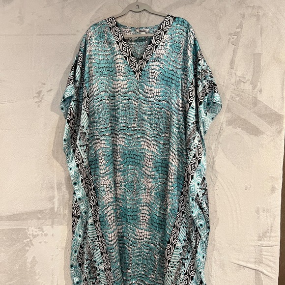 Winlar Other - Winlar Womens‎ Caftan Dress Blue White Black Geometric One Size Cover Up